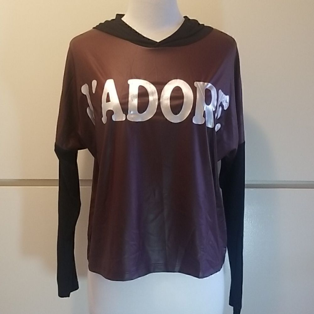 Decibel "J'ADORE" hooded Pullover,Burg/Blk, NWT